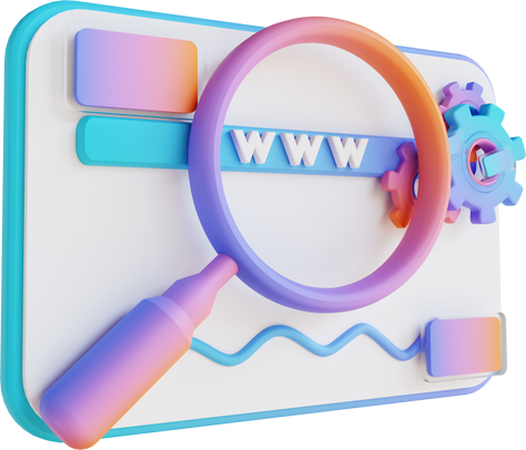 3D illustration data search and magnifying glass